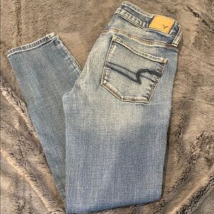 American Eagle Outfitters Blue Skinny Jeans with Distressed Details